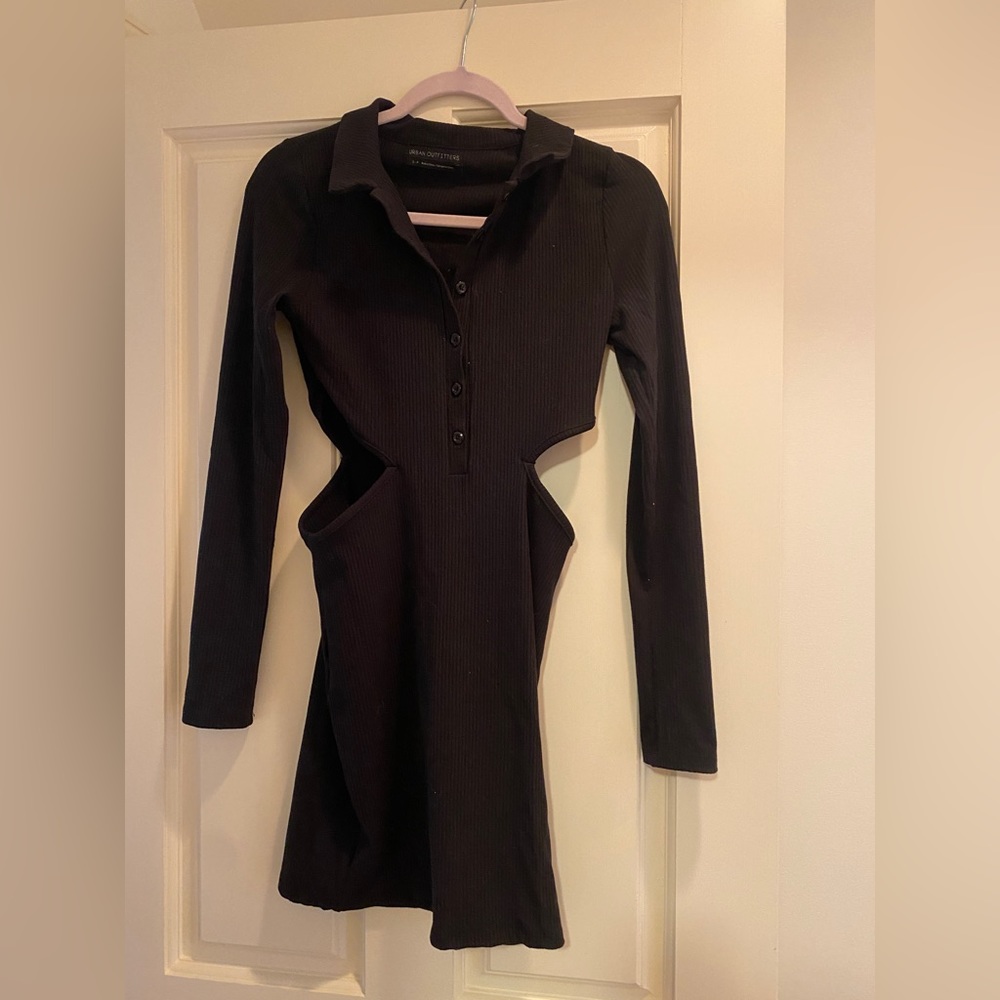 Urban Outfitters Gwen Cut Out Collared Button Up Black Mini Dress